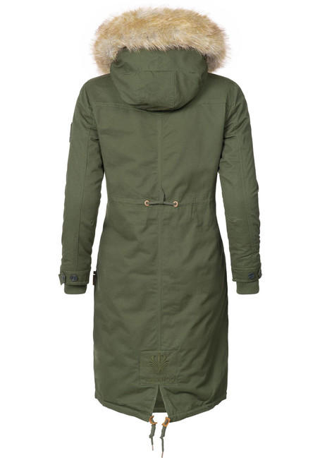 Navahoo KIN-JOO damen Winterjacke mit Kapuze und Fell, olivgrün