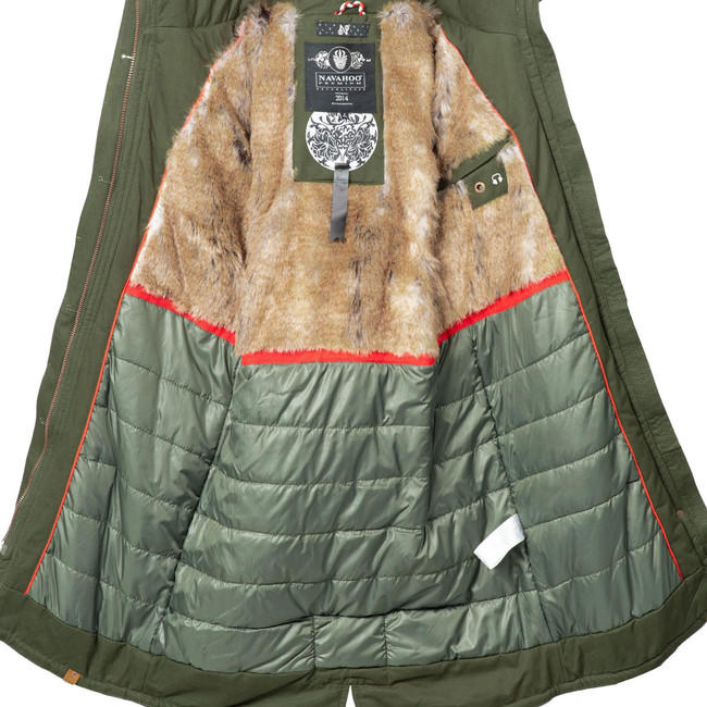 Navahoo KIN-JOO damen Winterjacke mit Kapuze und Fell, olivgrün