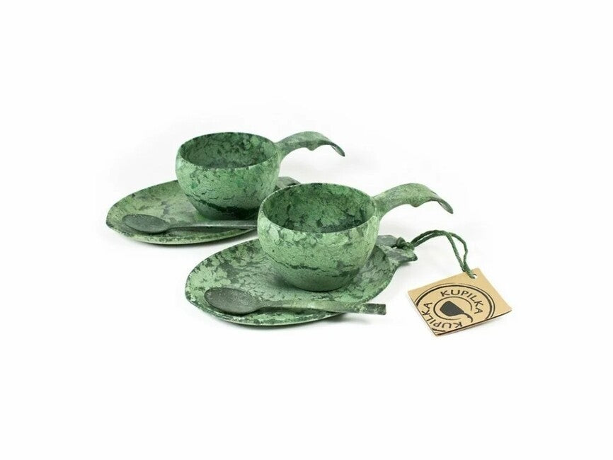 Kupilka Slow Down Set Grün 2 x Tasse mit Untertasse und Löffel, grün