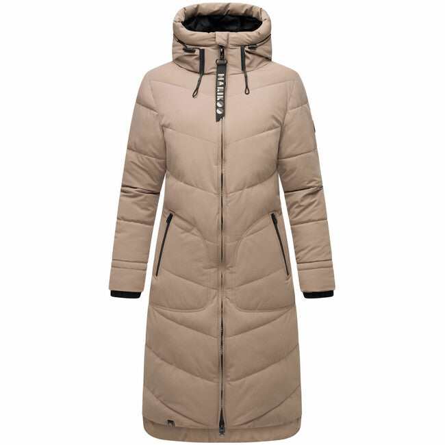 Marikoo Benikoo damen langer wintermantel, taupe grau