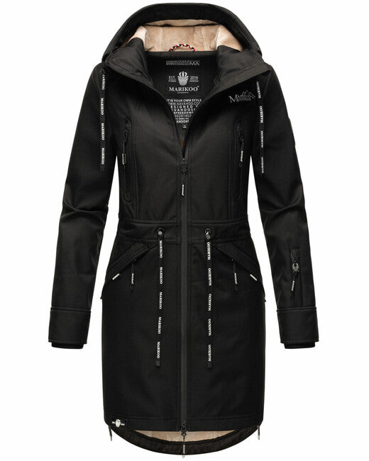 Marikoo Racquelle damen softshelljacke mit kapuze, schwarz