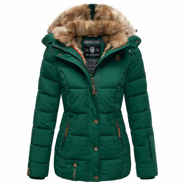 Marikoo Nekoo damen winterjacke mit kapuze, immergrün