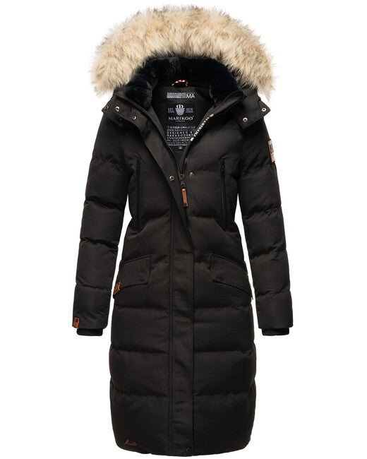 Marikoo Schneesternchen damen-Winterjacke mit Kapuze, schwarz