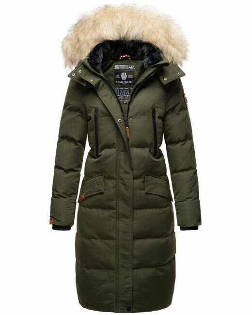 Marikoo Schneesternchen damen-Winterjacke mit Kapuze, oliv