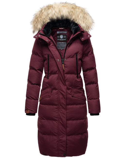 Marikoo Schneesternchen damen-Winterjacke mit Kapuze, weinrot