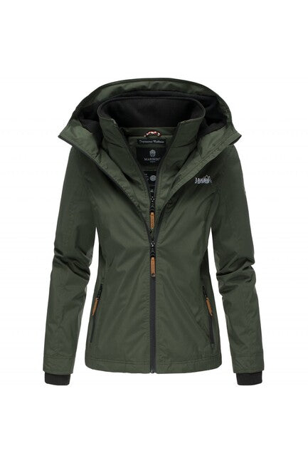 Marikoo ERDBEERE oliv damen-übergangsjacke mit kapuze