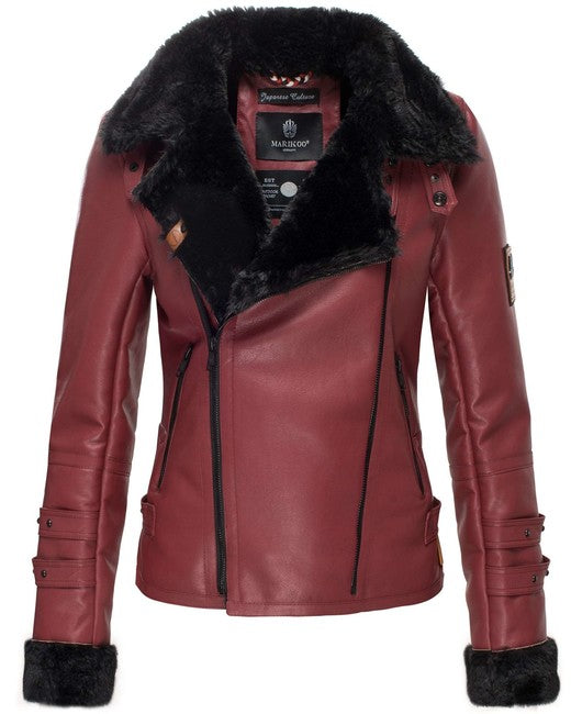 Marikoo KOKOO damen-Winterjacke mit Kunstfell, Bordeaux