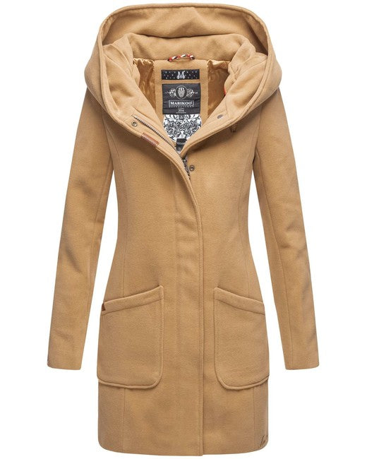 Marikoo MAIKOO damen-Wintermantel mit Kapuze, beige