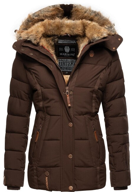 Marikoo Nekoo damen-Winterjacke mit Kapuze, dark choco