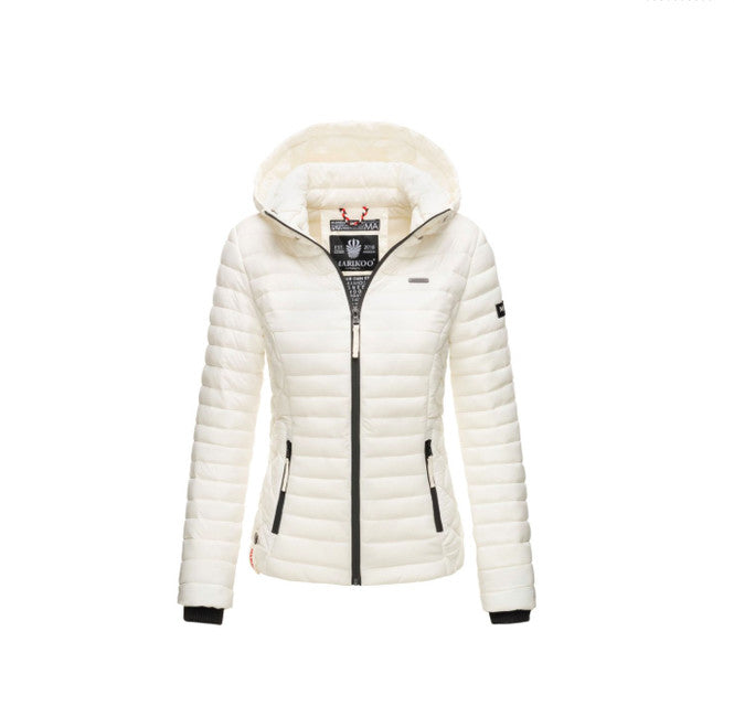 Marikoo Samtpfote damen-Übergangsjacke mit Kapuze, weiß