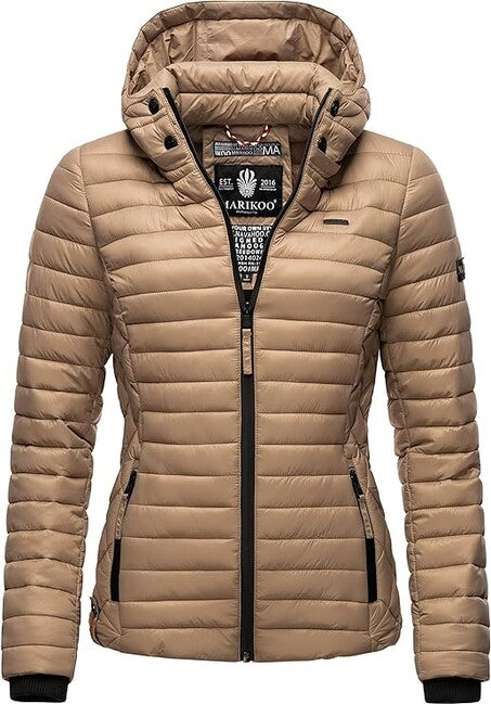 Marikoo Samtpfote damen-Übergangsjacke mit Kapuze, taupe grey