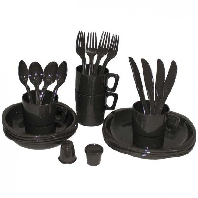 MFH Camping Kunststoff 26-teiliges Utensilienset für 4 Personen, oliv