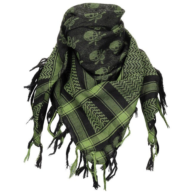 MFH Shemagh-Schal, grün-schwarz, mit Totenkopf