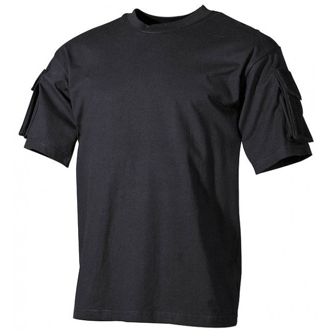 MFH US-T-shirt mit Velcro-taschen auf den Ärmeln, schwarz 170g/m2