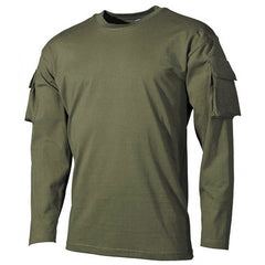 MFH US Olive langes T-shirt mit Velcro-taschen auf den Ärmeln, 170g/m2