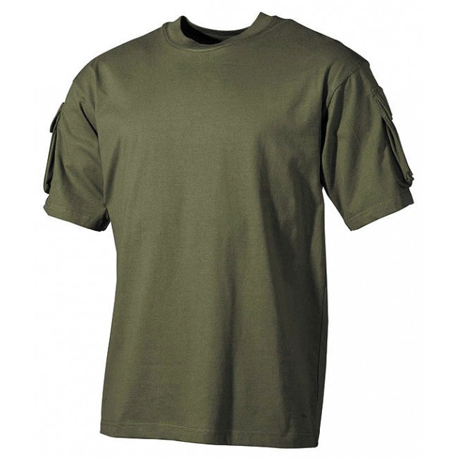 MFH US-T-shirt mit Velcro-taschen auf den Ärmeln, olive 170g/m2