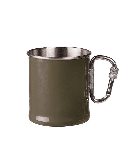 Mil-Tec Becher 250ml Edelstahl mit Karabiner olivgrün