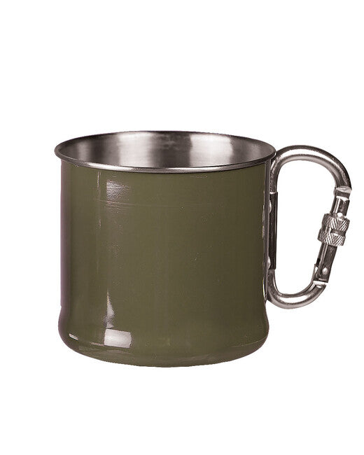 Mil-Tec Becher 500ml Edelstahl mit Karabiner olivfarben