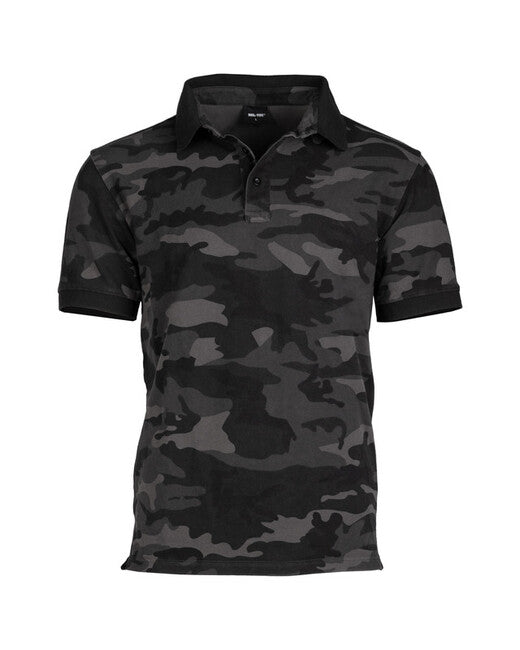 Mil-Tec TMAVE KAMUFLAZNE POLO T-Shirt PREWASH, dark camo