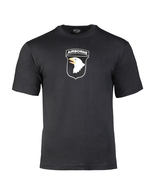Mil-Tec 101 AIRBONE T-shirt kurzarm mit dem zeichen, schwarz