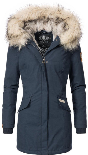 Navahoo Cristal damen Winterjacke mit Kapuze und Fell, Navy