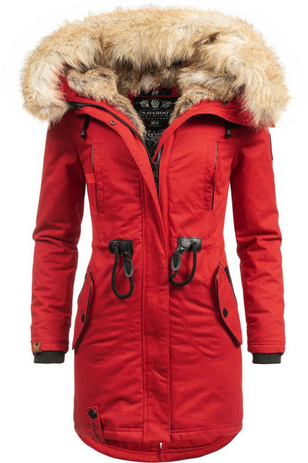 Navahoo Bombii damen Winterjacke mit Fell, rot