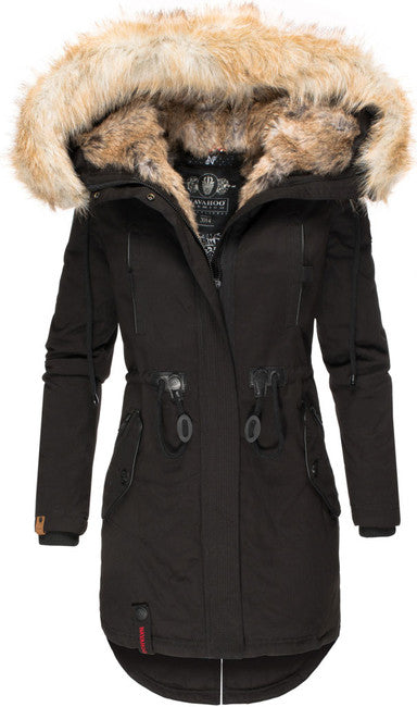 Navahoo Bombii damen Winterjacke mit Fell, schwarz