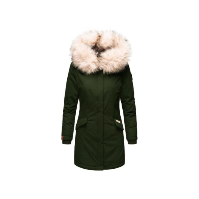 Navahoo Cristal damen Winterjacke mit Kapuze und Fell, Olivgrün