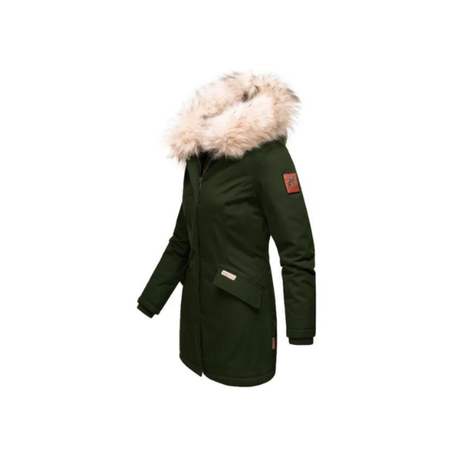 Navahoo Cristal damen Winterjacke mit Kapuze und Fell, Olivgrün