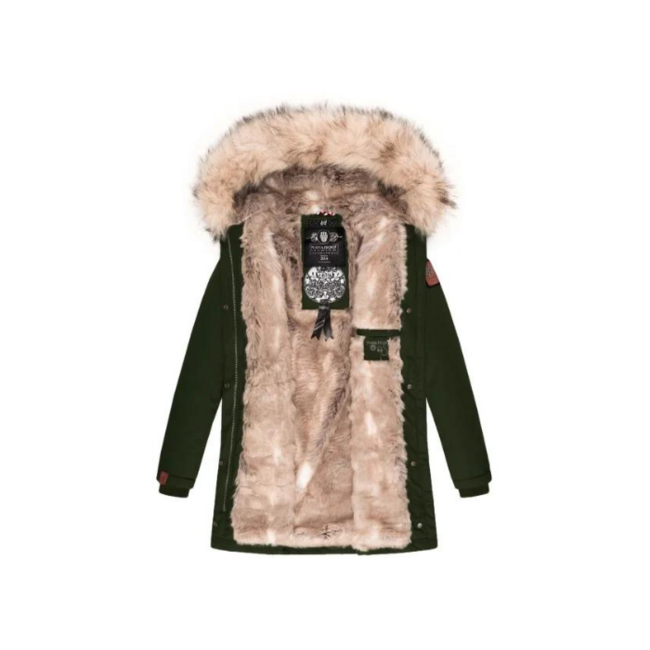 Navahoo Cristal damen Winterjacke mit Kapuze und Fell, Olivgrün