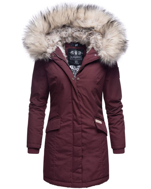 Navahoo Cristal damen Winterjacke mit Kapuze und Fell, Weinrot
