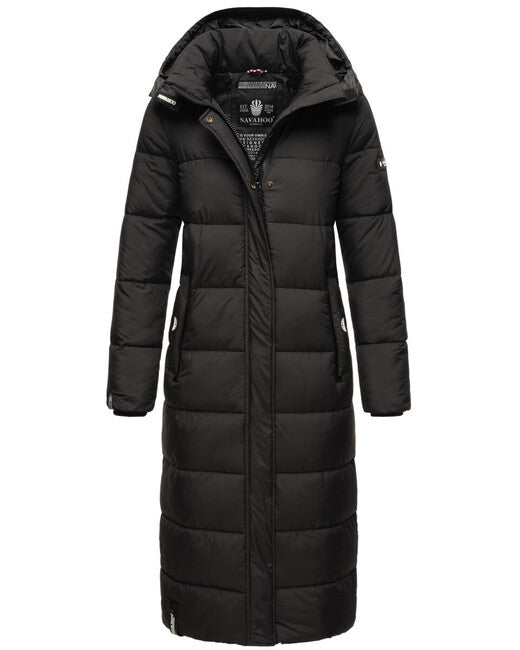Navahoo Isalie damen lange Winterjacke mit Kapuze, schwarz