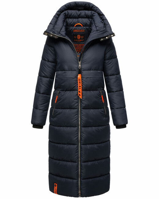 Navahoo Kristallblume damen lange winterjacke mit kapuze, navy blue