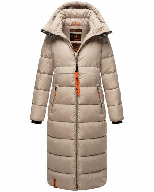 Navahoo Kristallblume damen lange Winterjacke mit Kapuze, taupe