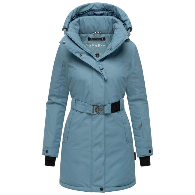 Navahoo FROSTKUSS 14 damen Winterparka mit abnehmbarer Kapuze und Gürtel, powder blue