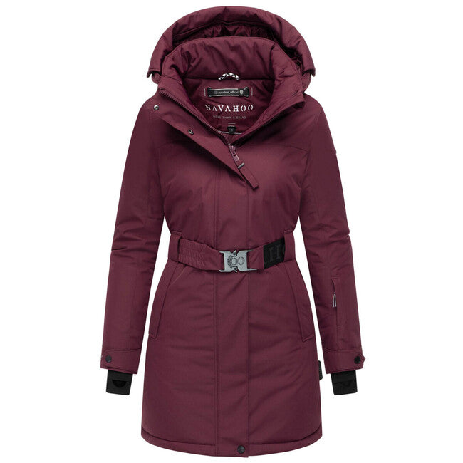 Navahoo FROSTKUSS 14 damen Winterparka mit abnehmbarer Kapuze und Gürtel, wine
