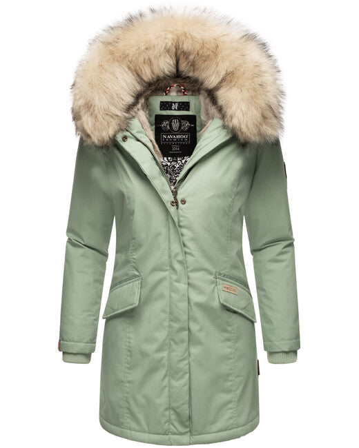 Navahoo Cristal damen Winterjacke mit Kapuze und Fell, smokey mint