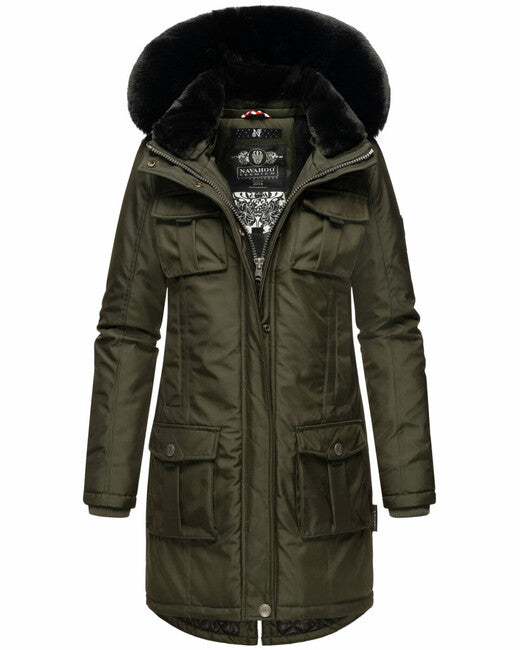 Navahoo Tiniis damen Winterjacke mit Kapuze dunkeloliv