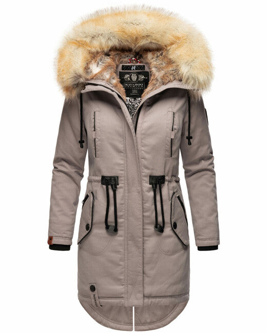 Navahoo Bombii damen Winterjacke mit Fell zinkgrau