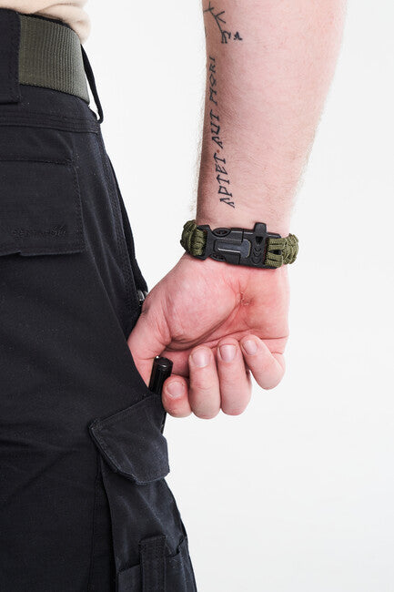 WARAGOD Bauin Paracord - Armband mit Pfeife und Feuerstahl, grün