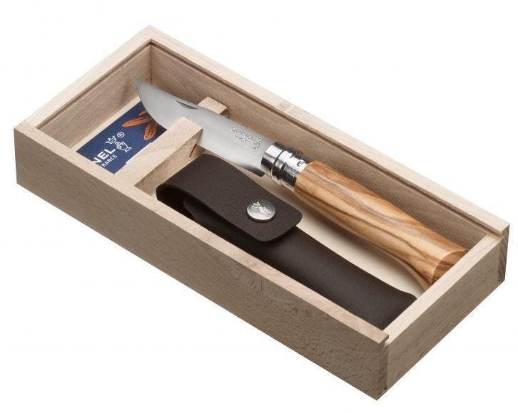 Opinel VRi N°08 Inox Olivenholzgriff Messerset Etui, Holzbox