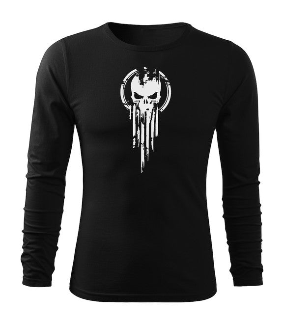 DRAGOWA Fit-T langärmliges T-shirt skull, schwarz 160g/m2