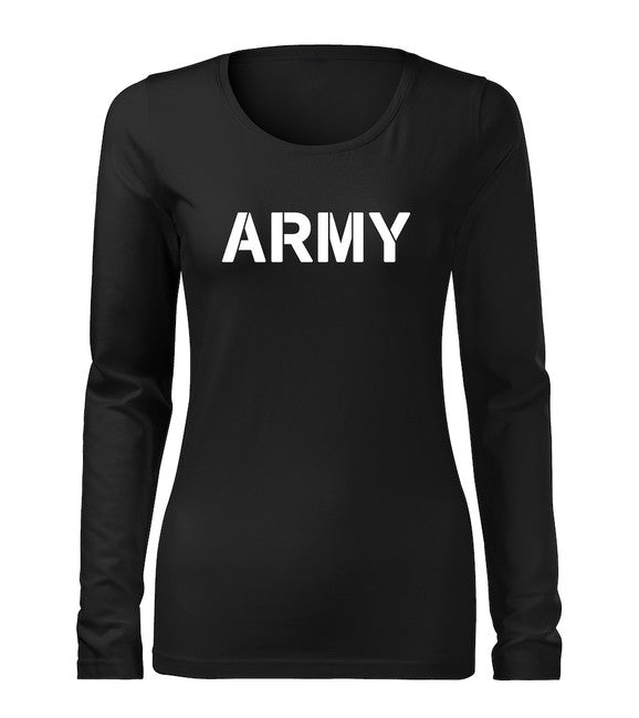 DRAGOWA Slim damen-Langarmshirt army, schwarz 160g/m2