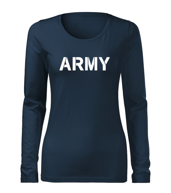 DRAGOWA Slim damen-Langarmshirt army, dunkelblau 160g/m2