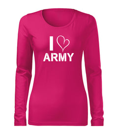 DRAGOWA Slim ženska majica z dolgimi rokavi I Love Army 160 g/m², roza