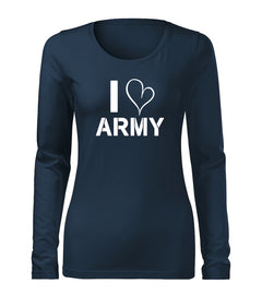 DRAGOWA Slim ženska majica z dolgimi rokavi i love army 160 g/m², temno modra
