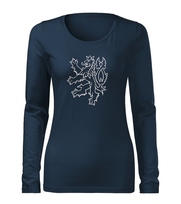 DRAGOWA Slim damen-Langarmshirt Löwe, dunkelblau 160 g/m2