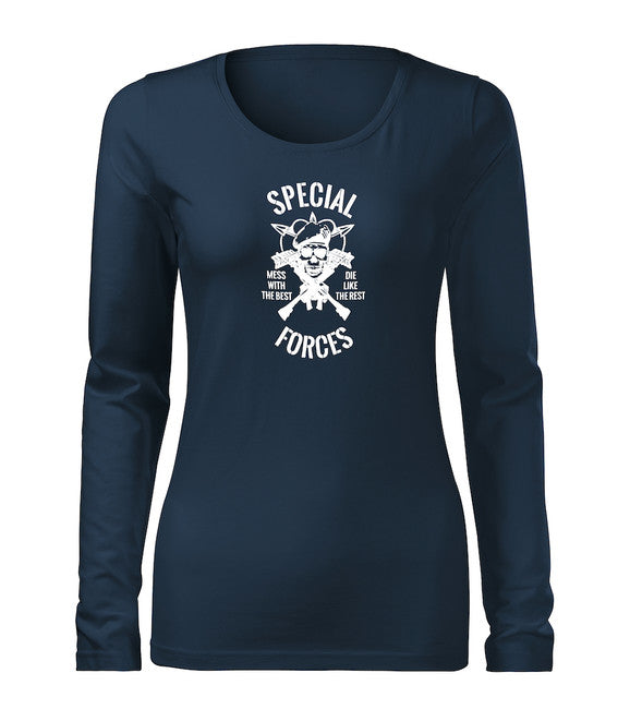DRAGOWA Slim damen-Langarmshirt special forces, dunkelblau 160g/m2