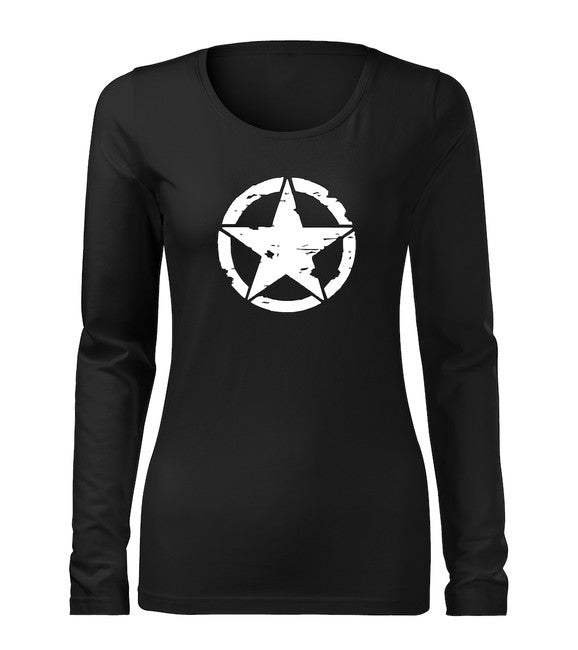 DRAGOWA Slim damen-Langarmshirt star, schwarz 160g/m2