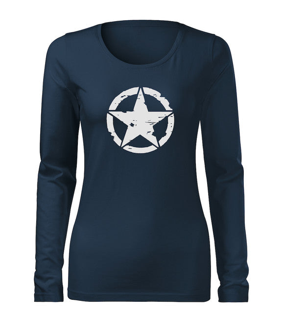 DRAGOWA Slim damen-Langarmshirt star, dunkelblau 160g/m2